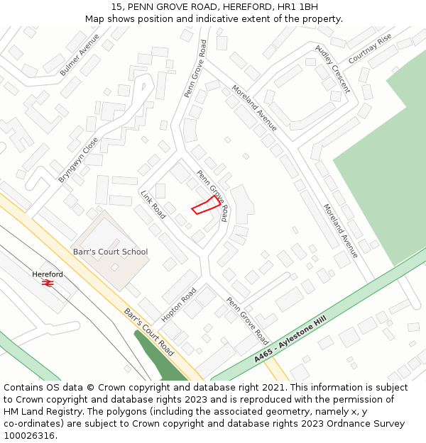 15, PENN GROVE ROAD, HEREFORD, HR1 1BH: Location map and indicative extent of plot