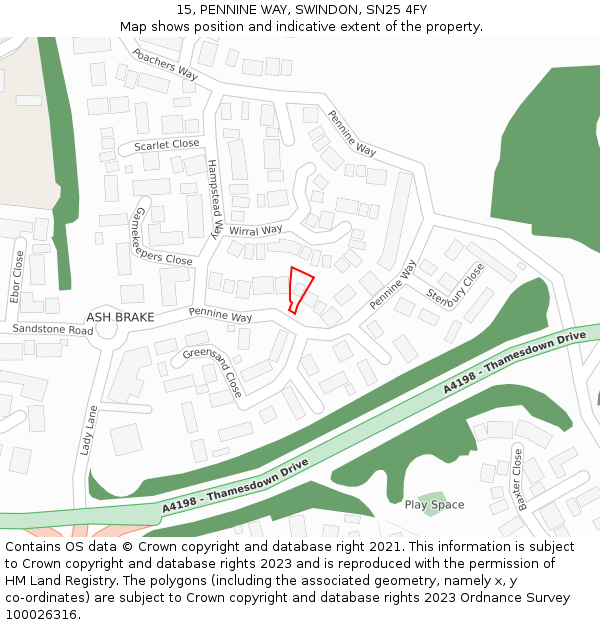 15, PENNINE WAY, SWINDON, SN25 4FY: Location map and indicative extent of plot