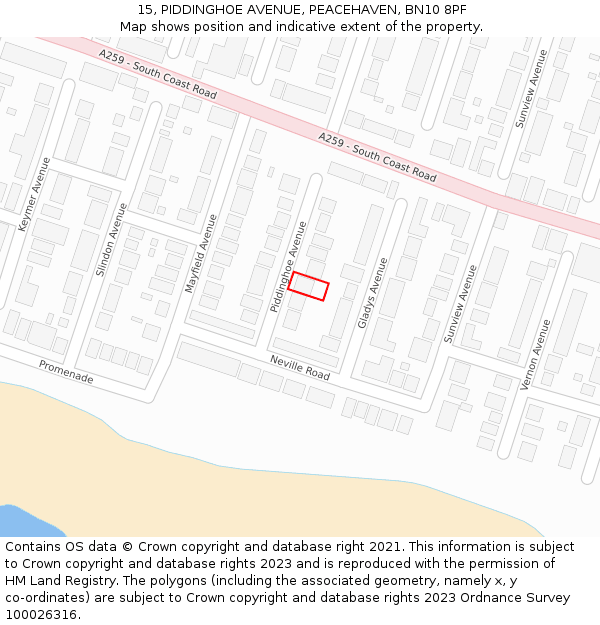 15, PIDDINGHOE AVENUE, PEACEHAVEN, BN10 8PF: Location map and indicative extent of plot