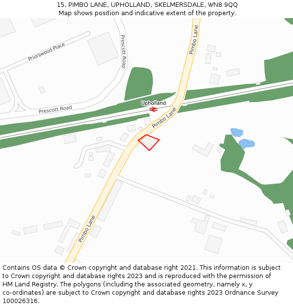 15, PIMBO LANE, UPHOLLAND, SKELMERSDALE, WN8 9QQ: Location map and indicative extent of plot
