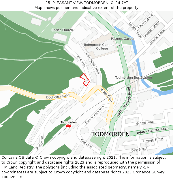 15, PLEASANT VIEW, TODMORDEN, OL14 7AT: Location map and indicative extent of plot