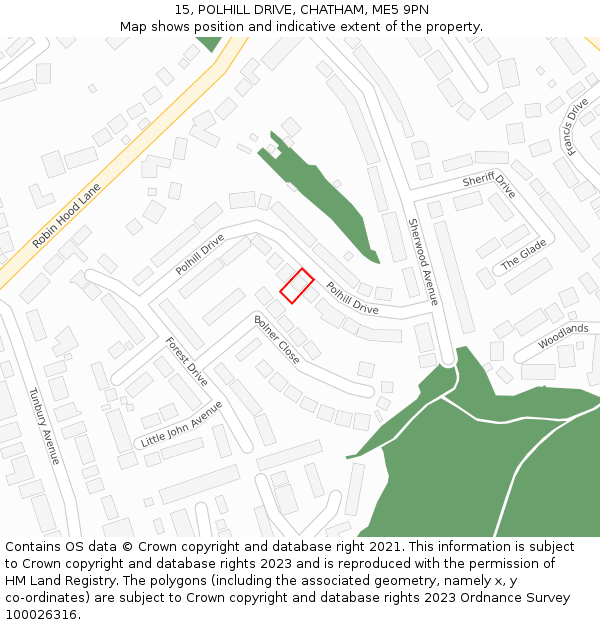 15, POLHILL DRIVE, CHATHAM, ME5 9PN: Location map and indicative extent of plot