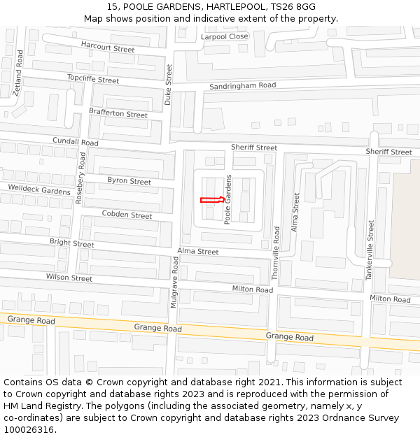 15, POOLE GARDENS, HARTLEPOOL, TS26 8GG: Location map and indicative extent of plot