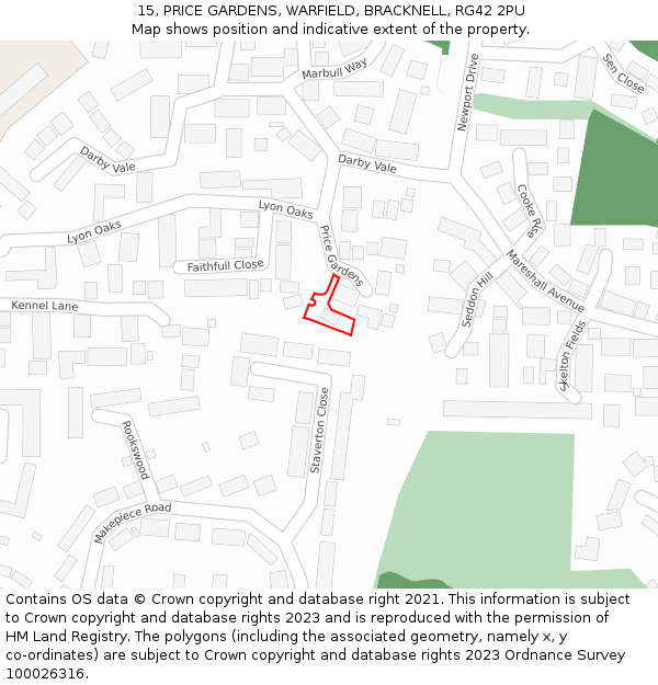 15, PRICE GARDENS, WARFIELD, BRACKNELL, RG42 2PU: Location map and indicative extent of plot