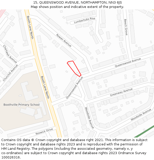 15, QUEENSWOOD AVENUE, NORTHAMPTON, NN3 6JS: Location map and indicative extent of plot