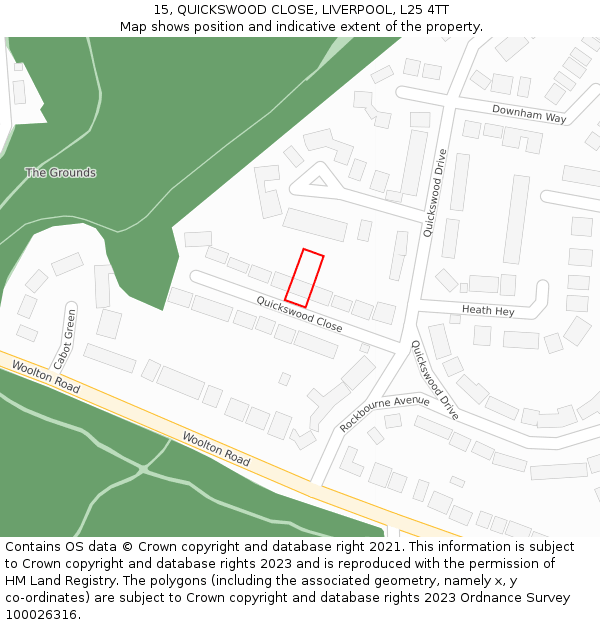 15, QUICKSWOOD CLOSE, LIVERPOOL, L25 4TT: Location map and indicative extent of plot