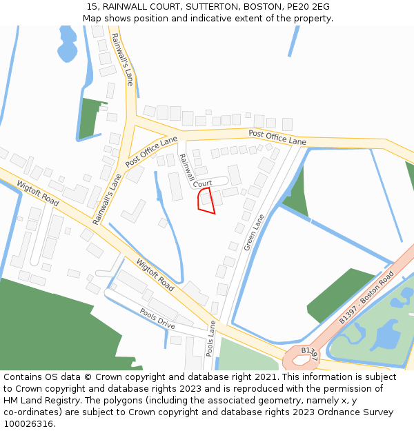 15, RAINWALL COURT, SUTTERTON, BOSTON, PE20 2EG: Location map and indicative extent of plot