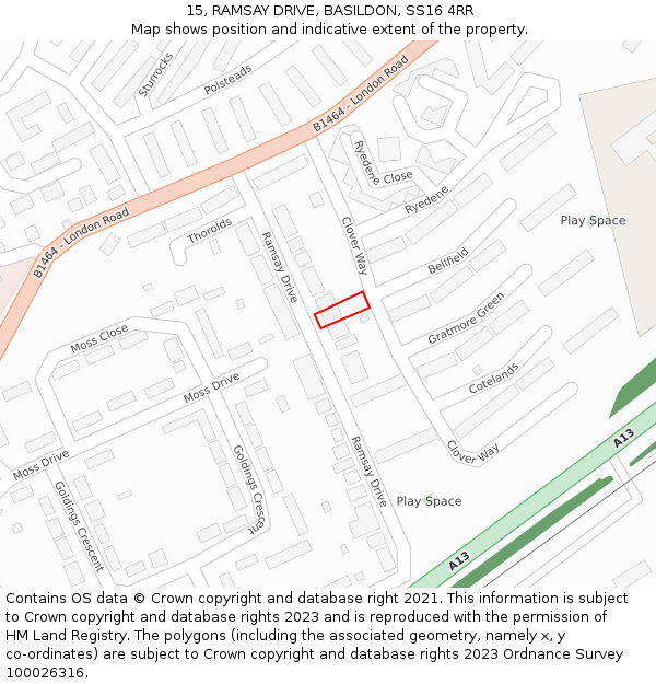 15, RAMSAY DRIVE, BASILDON, SS16 4RR: Location map and indicative extent of plot