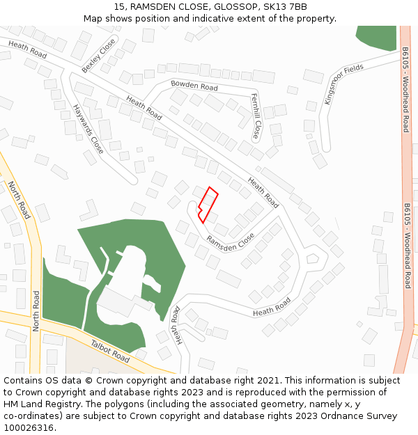 15, RAMSDEN CLOSE, GLOSSOP, SK13 7BB: Location map and indicative extent of plot