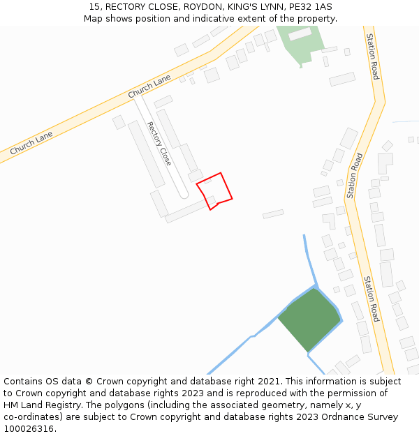 15, RECTORY CLOSE, ROYDON, KING'S LYNN, PE32 1AS: Location map and indicative extent of plot