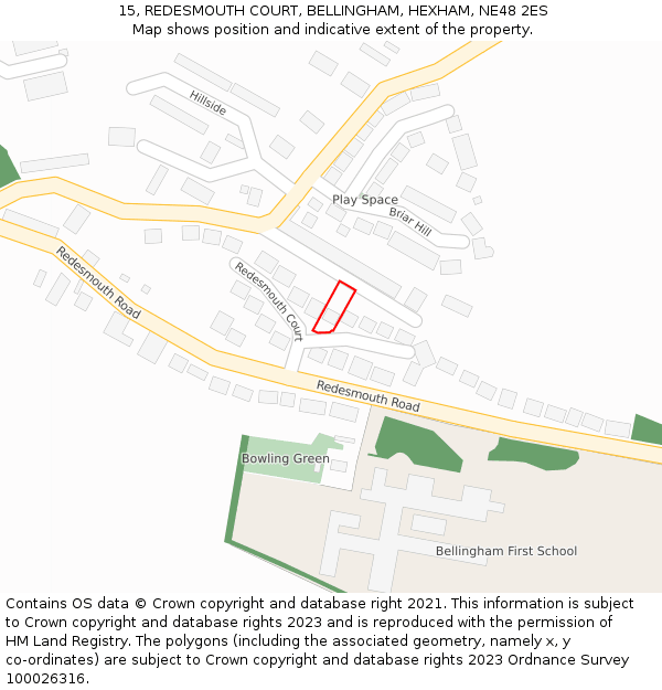 15, REDESMOUTH COURT, BELLINGHAM, HEXHAM, NE48 2ES: Location map and indicative extent of plot