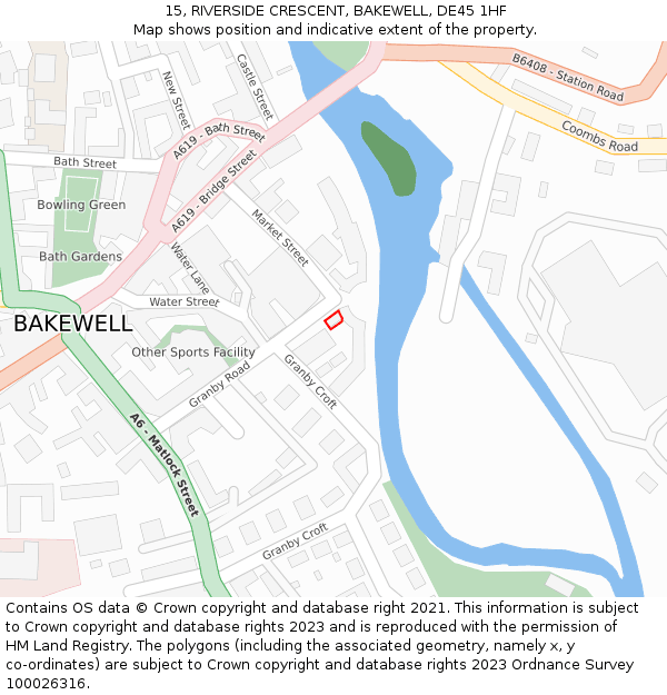 15, RIVERSIDE CRESCENT, BAKEWELL, DE45 1HF: Location map and indicative extent of plot