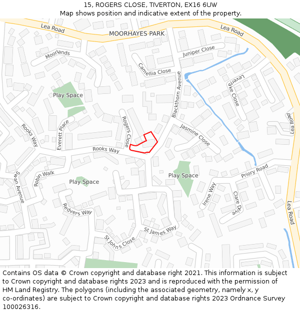 15, ROGERS CLOSE, TIVERTON, EX16 6UW: Location map and indicative extent of plot