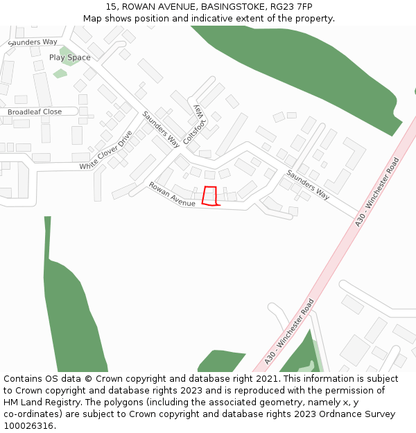 15, ROWAN AVENUE, BASINGSTOKE, RG23 7FP: Location map and indicative extent of plot