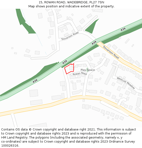 15, ROWAN ROAD, WADEBRIDGE, PL27 7SN: Location map and indicative extent of plot