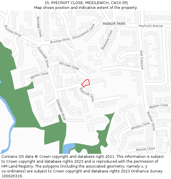 15, RYECROFT CLOSE, MIDDLEWICH, CW10 0PJ: Location map and indicative extent of plot