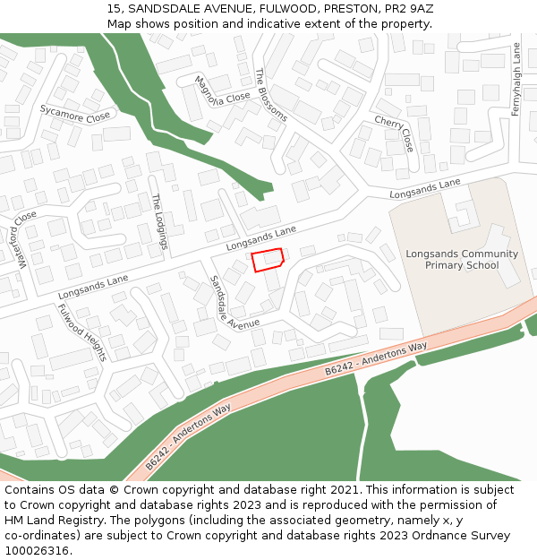 15, SANDSDALE AVENUE, FULWOOD, PRESTON, PR2 9AZ: Location map and indicative extent of plot