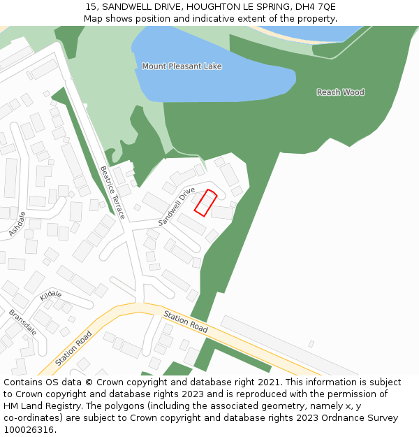 15, SANDWELL DRIVE, HOUGHTON LE SPRING, DH4 7QE: Location map and indicative extent of plot