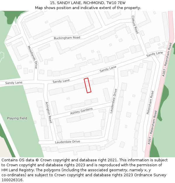 15, SANDY LANE, RICHMOND, TW10 7EW: Location map and indicative extent of plot