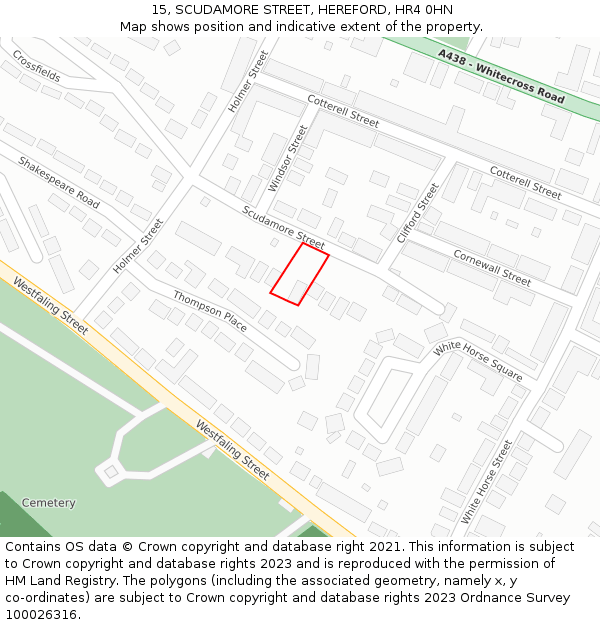 15, SCUDAMORE STREET, HEREFORD, HR4 0HN: Location map and indicative extent of plot