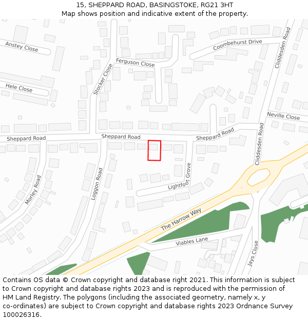 15, SHEPPARD ROAD, BASINGSTOKE, RG21 3HT: Location map and indicative extent of plot