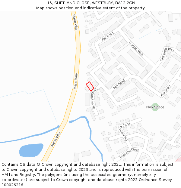 15, SHETLAND CLOSE, WESTBURY, BA13 2GN: Location map and indicative extent of plot