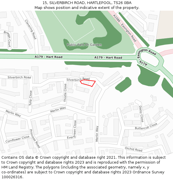 15, SILVERBIRCH ROAD, HARTLEPOOL, TS26 0BA: Location map and indicative extent of plot