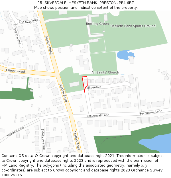 15, SILVERDALE, HESKETH BANK, PRESTON, PR4 6RZ: Location map and indicative extent of plot