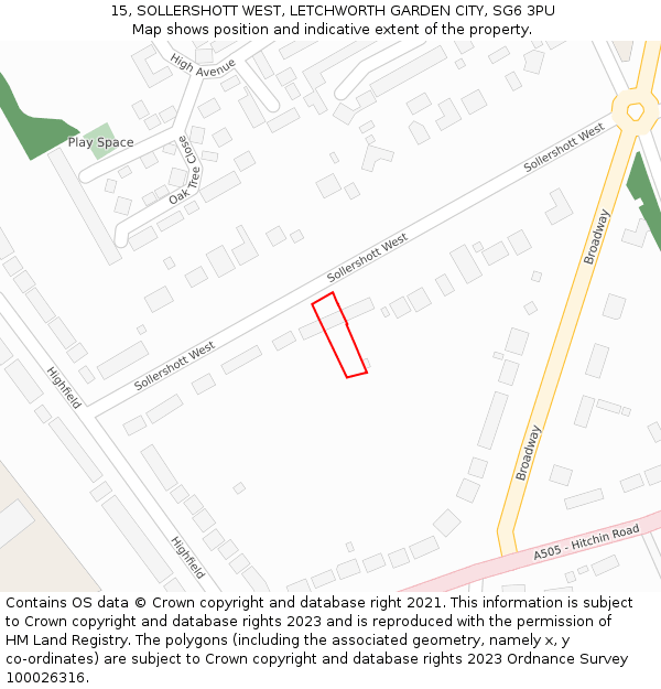 15, SOLLERSHOTT WEST, LETCHWORTH GARDEN CITY, SG6 3PU: Location map and indicative extent of plot