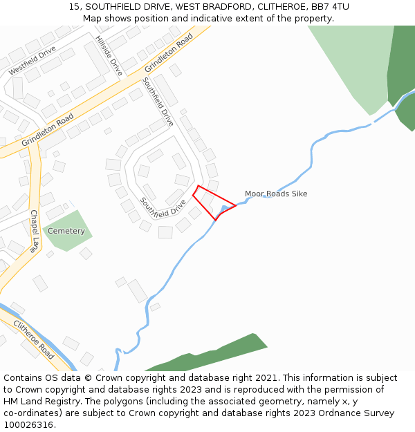 15, SOUTHFIELD DRIVE, WEST BRADFORD, CLITHEROE, BB7 4TU: Location map and indicative extent of plot