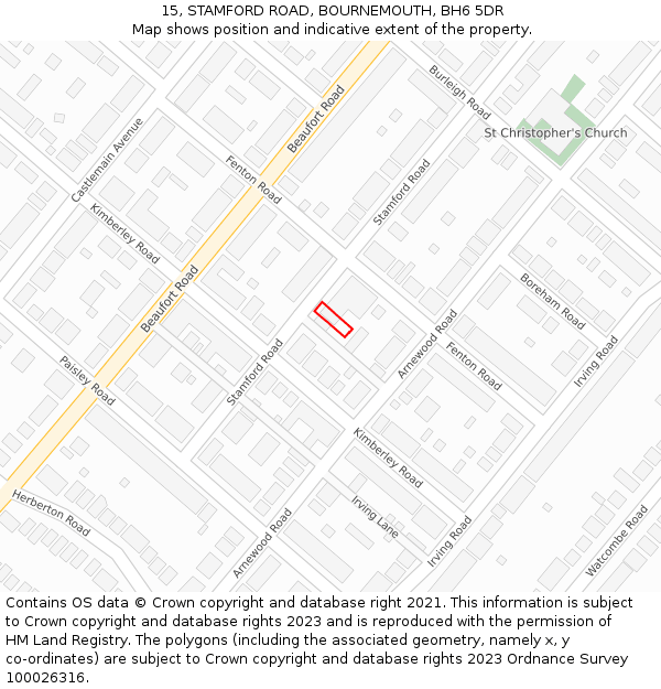 15, STAMFORD ROAD, BOURNEMOUTH, BH6 5DR: Location map and indicative extent of plot