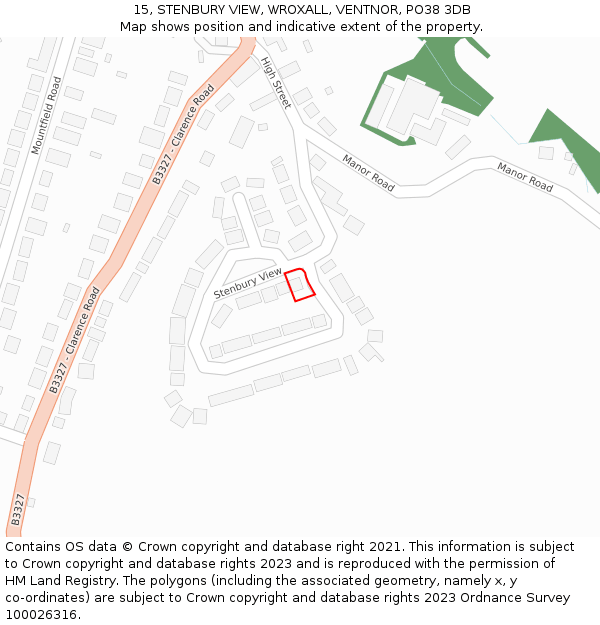 15, STENBURY VIEW, WROXALL, VENTNOR, PO38 3DB: Location map and indicative extent of plot