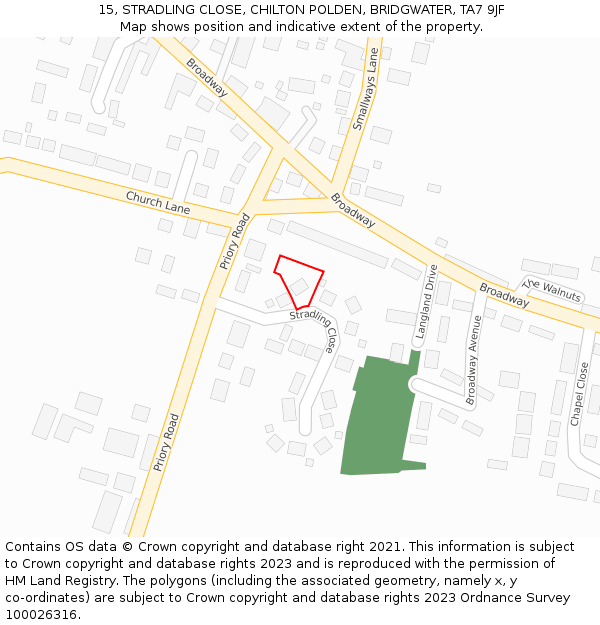 15, STRADLING CLOSE, CHILTON POLDEN, BRIDGWATER, TA7 9JF: Location map and indicative extent of plot