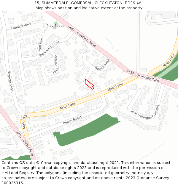 15, SUMMERDALE, GOMERSAL, CLECKHEATON, BD19 4AH: Location map and indicative extent of plot