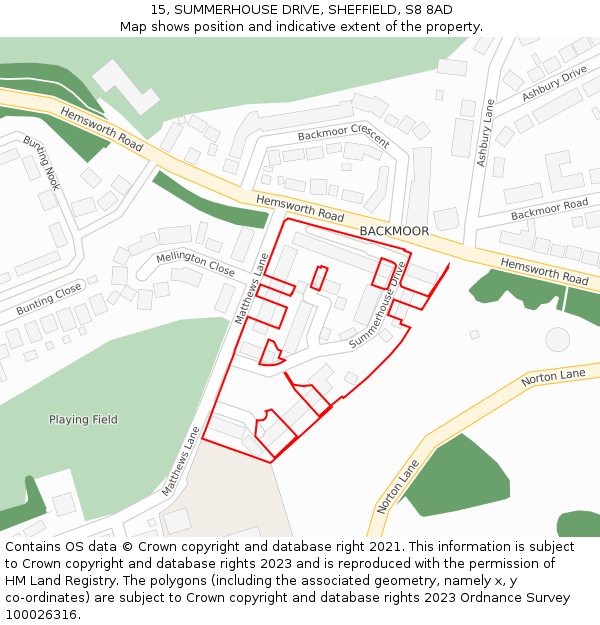 15, SUMMERHOUSE DRIVE, SHEFFIELD, S8 8AD: Location map and indicative extent of plot