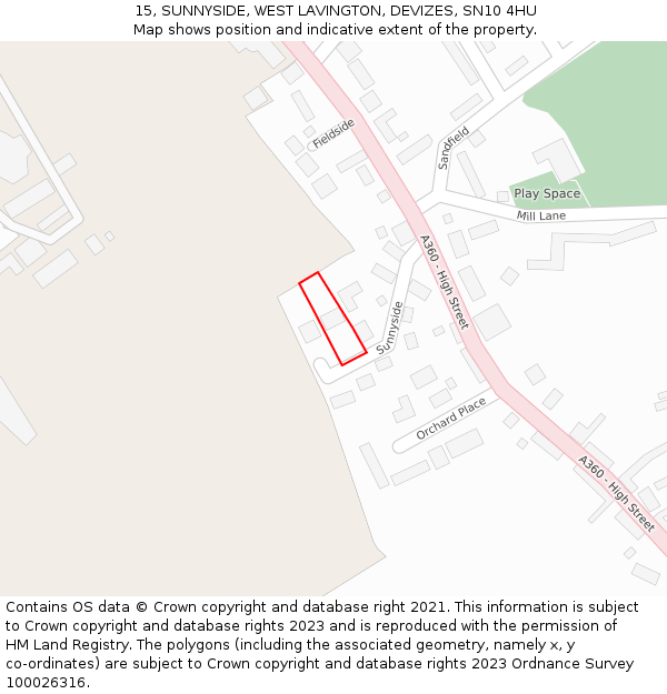 15, SUNNYSIDE, WEST LAVINGTON, DEVIZES, SN10 4HU: Location map and indicative extent of plot