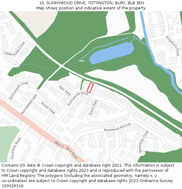 15, SUNNYWOOD DRIVE, TOTTINGTON, BURY, BL8 3EN: Location map and indicative extent of plot