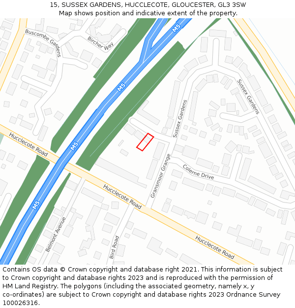 15, SUSSEX GARDENS, HUCCLECOTE, GLOUCESTER, GL3 3SW: Location map and indicative extent of plot