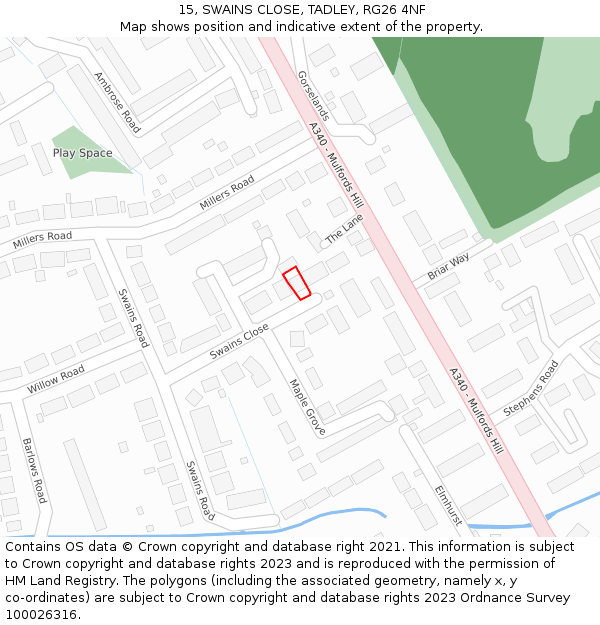 15, SWAINS CLOSE, TADLEY, RG26 4NF: Location map and indicative extent of plot