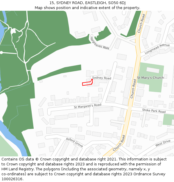 15, SYDNEY ROAD, EASTLEIGH, SO50 6DJ: Location map and indicative extent of plot