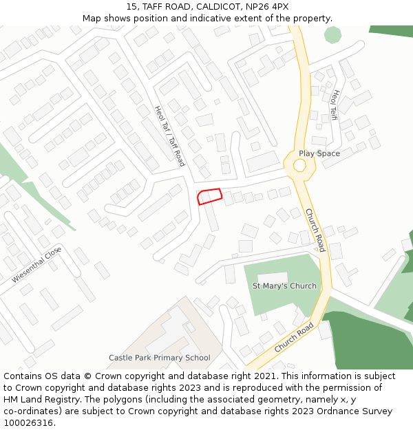 15, TAFF ROAD, CALDICOT, NP26 4PX: Location map and indicative extent of plot