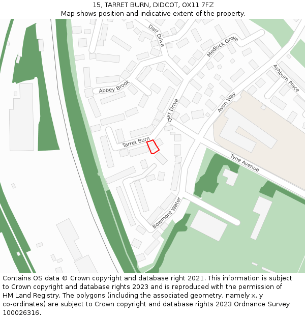 15, TARRET BURN, DIDCOT, OX11 7FZ: Location map and indicative extent of plot