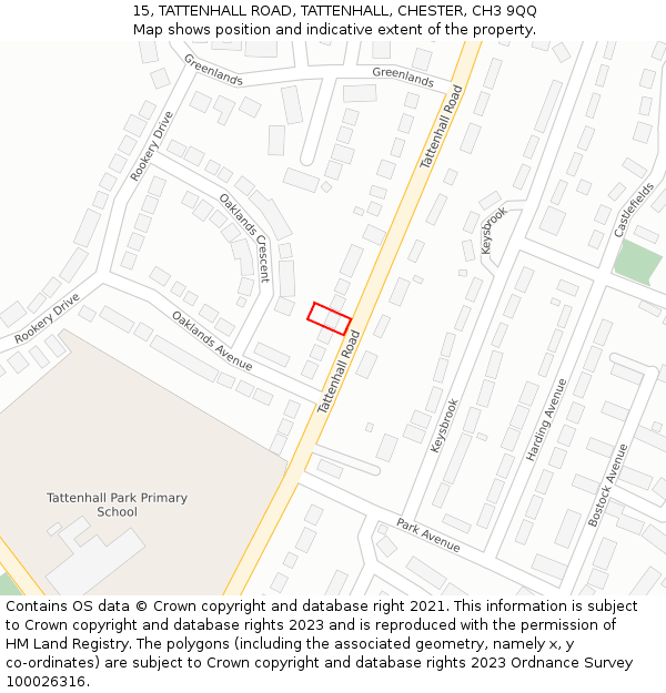 15, TATTENHALL ROAD, TATTENHALL, CHESTER, CH3 9QQ: Location map and indicative extent of plot