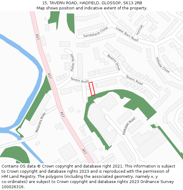 15, TAVERN ROAD, HADFIELD, GLOSSOP, SK13 2RB: Location map and indicative extent of plot
