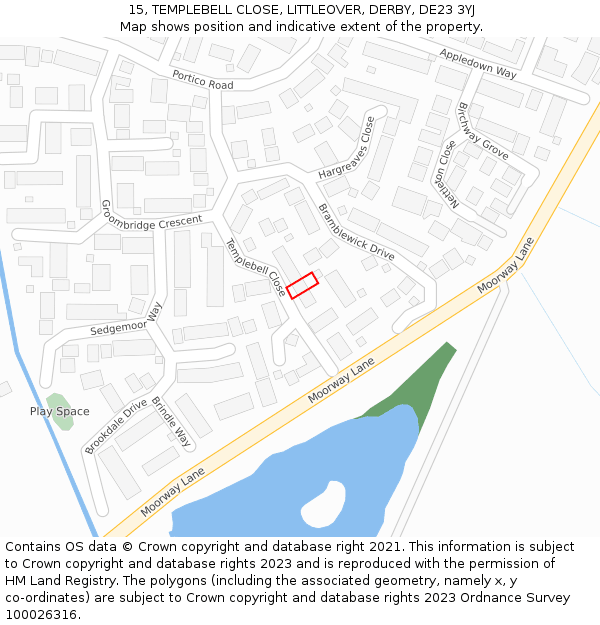 15, TEMPLEBELL CLOSE, LITTLEOVER, DERBY, DE23 3YJ: Location map and indicative extent of plot