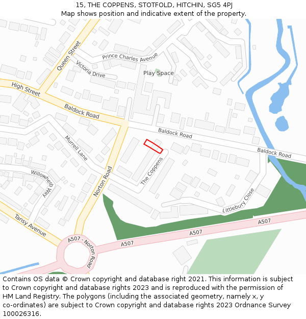 15, THE COPPENS, STOTFOLD, HITCHIN, SG5 4PJ: Location map and indicative extent of plot