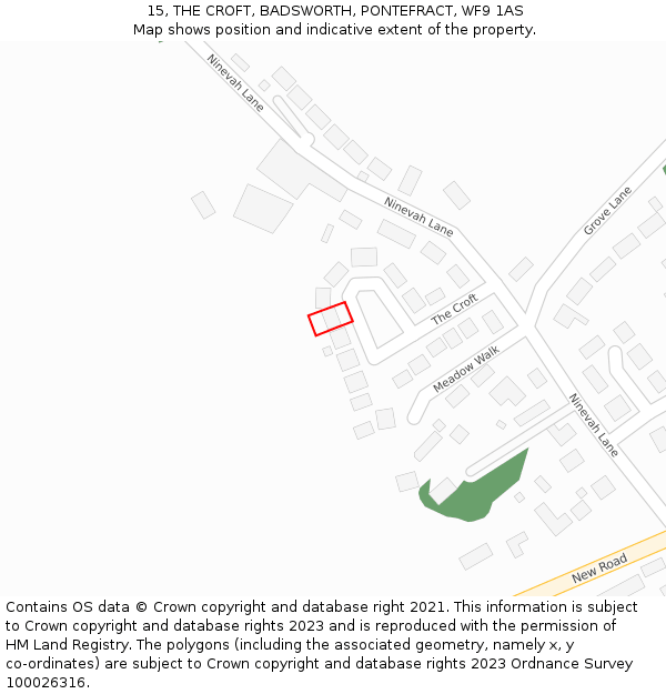 15, THE CROFT, BADSWORTH, PONTEFRACT, WF9 1AS: Location map and indicative extent of plot