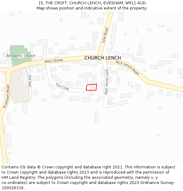 15, THE CROFT, CHURCH LENCH, EVESHAM, WR11 4UD: Location map and indicative extent of plot