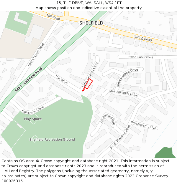 15, THE DRIVE, WALSALL, WS4 1PT: Location map and indicative extent of plot