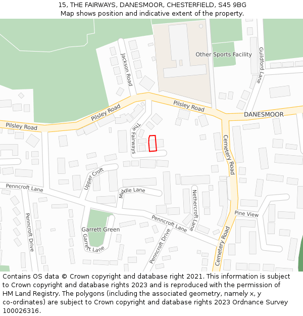 15, THE FAIRWAYS, DANESMOOR, CHESTERFIELD, S45 9BG: Location map and indicative extent of plot